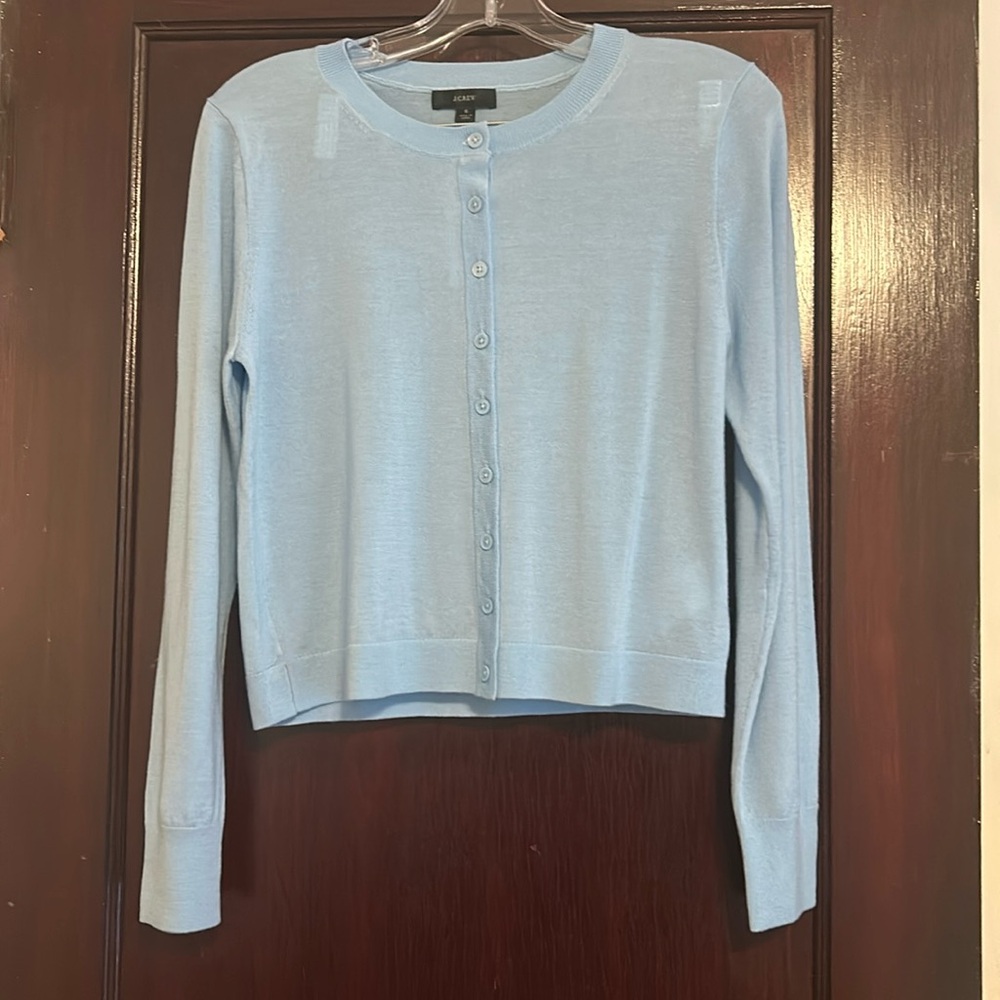 J Crew Sweater Womens Small Light Blue Cardigan Button Long Sleeve Merino Wool